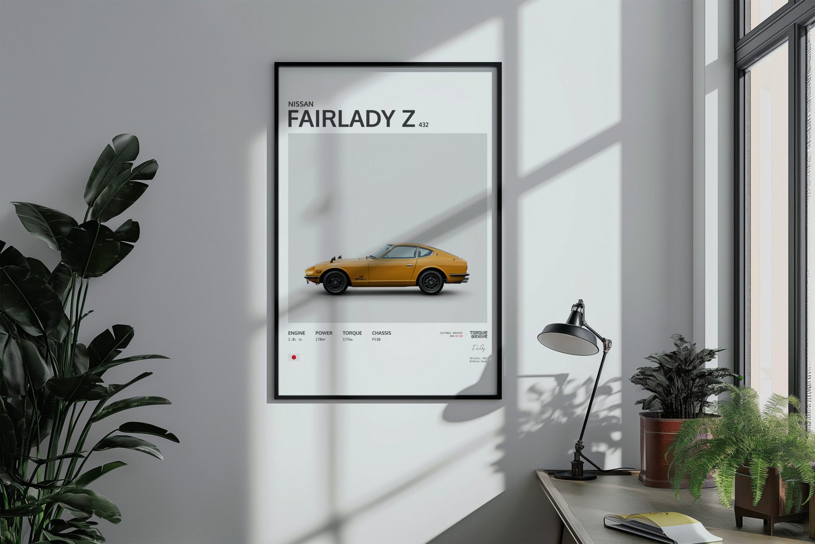 Nissan Fairlady Z 432 Safari Gold Poster Frame on Wall Minimalist